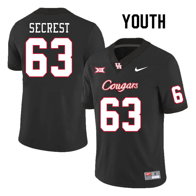 Youth #63 Sam Secrest Houston Cougars College Football Jerseys Stitched-Black